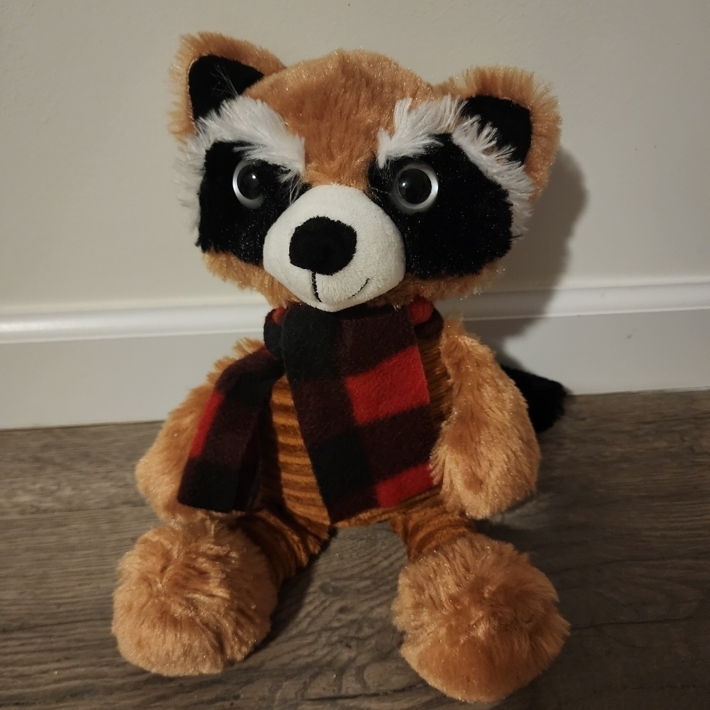 DanDee Brown Corduroy Belly Raccoon w/ Scarf Plush Toy Stuffed Animal 13" EUC